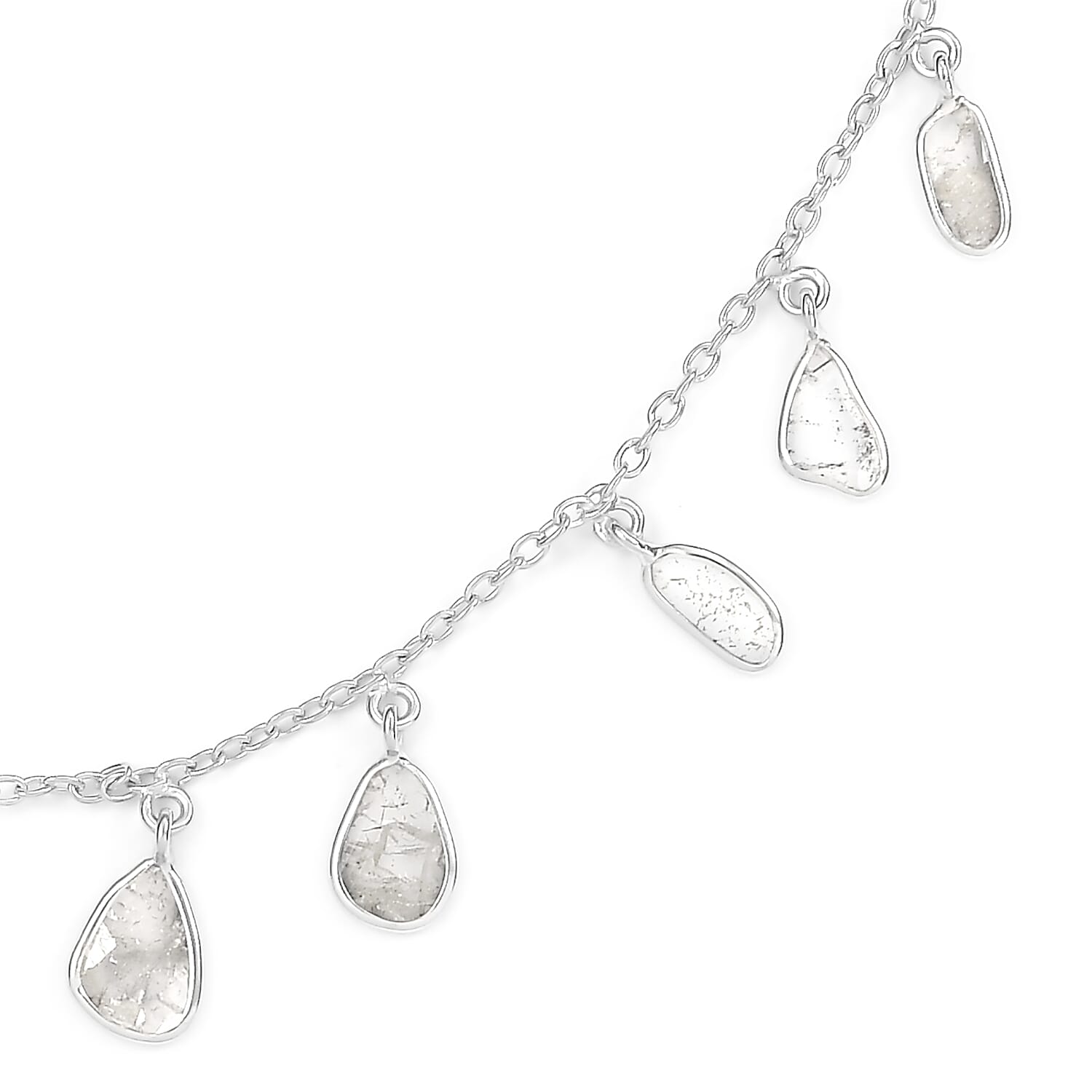 Artisan Crafted Polki Diamond Necklace (Size 18 with 2 inch Extender) in Platinum Overlay Sterling Silver 2.00 Ct.