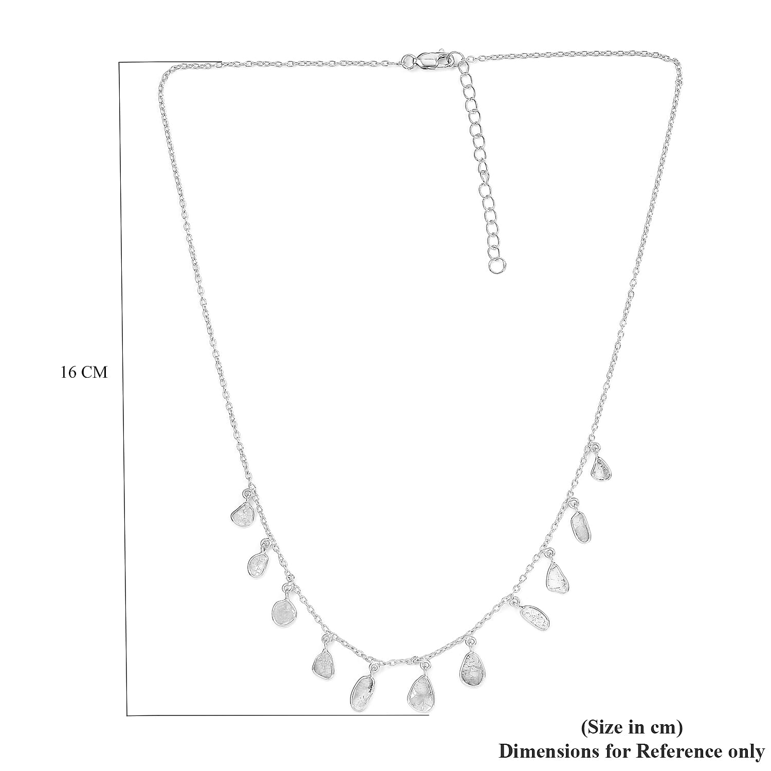 Artisan Crafted Polki Diamond Necklace (Size 18 with 2 inch Extender) in Platinum Overlay Sterling Silver 2.00 Ct.