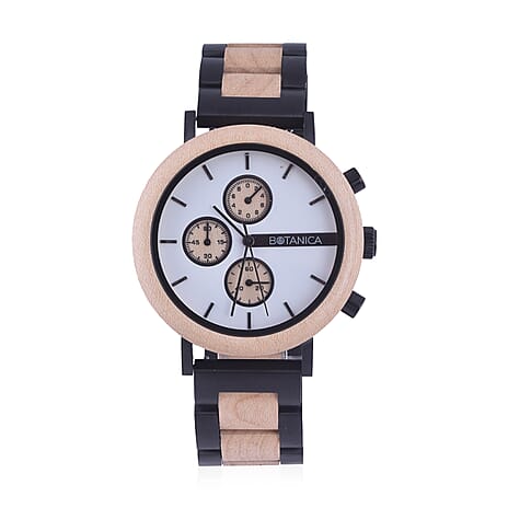 Botanica Ash Maple Wood and Stainless Steel Watch - Beige and Black