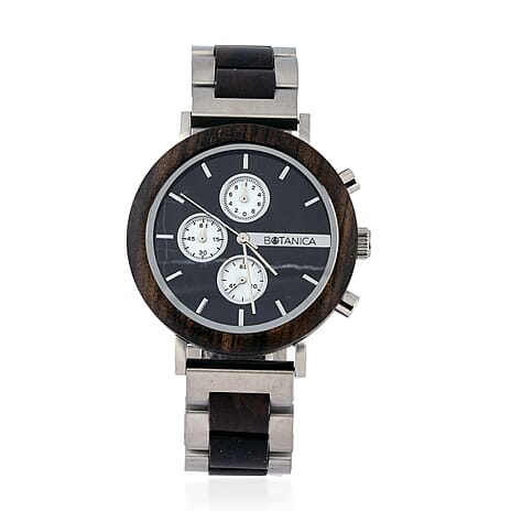 Botanica Coleus Sandalwood Wood and Stainless Steel Watch - Black and Grey