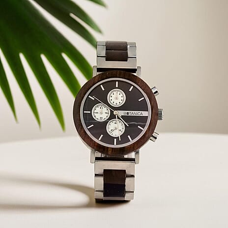 Botanica Coleus Sandalwood Wood and Stainless Steel Watch - Black and Grey