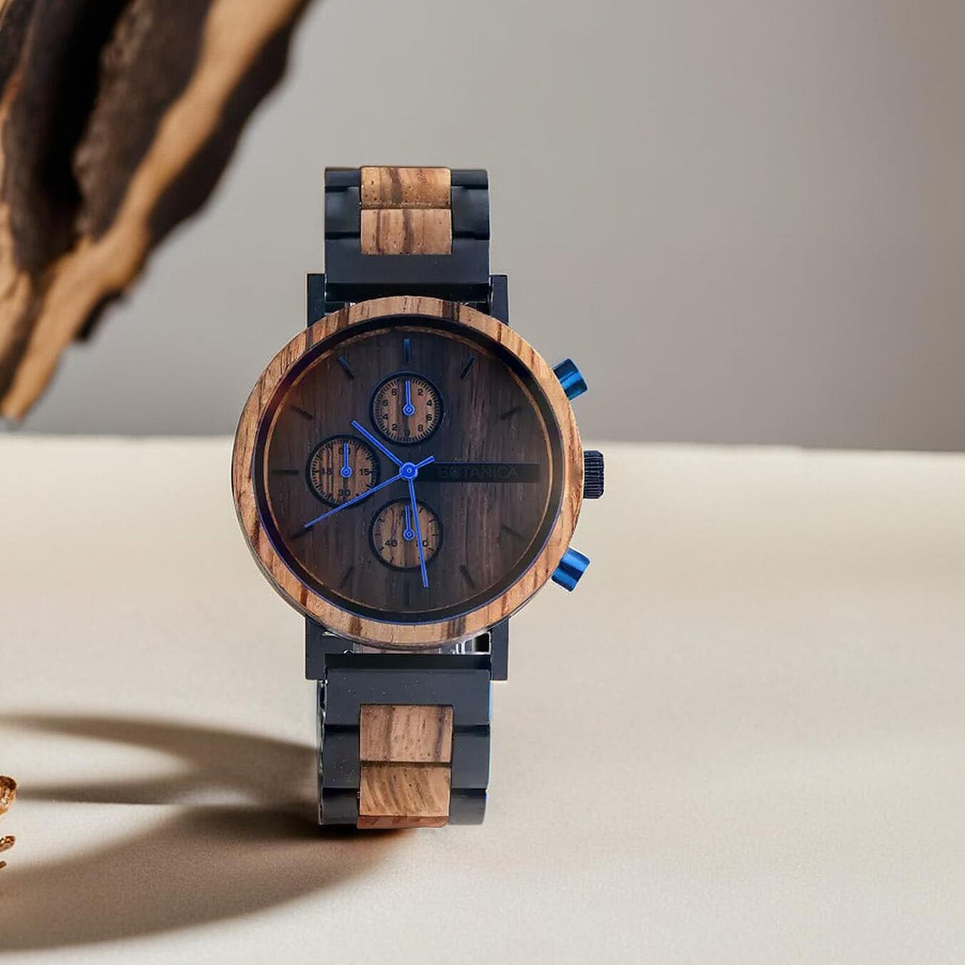 Botanica Dahlia Zebrano Wood Miyota Movement Watch - Black and Brown