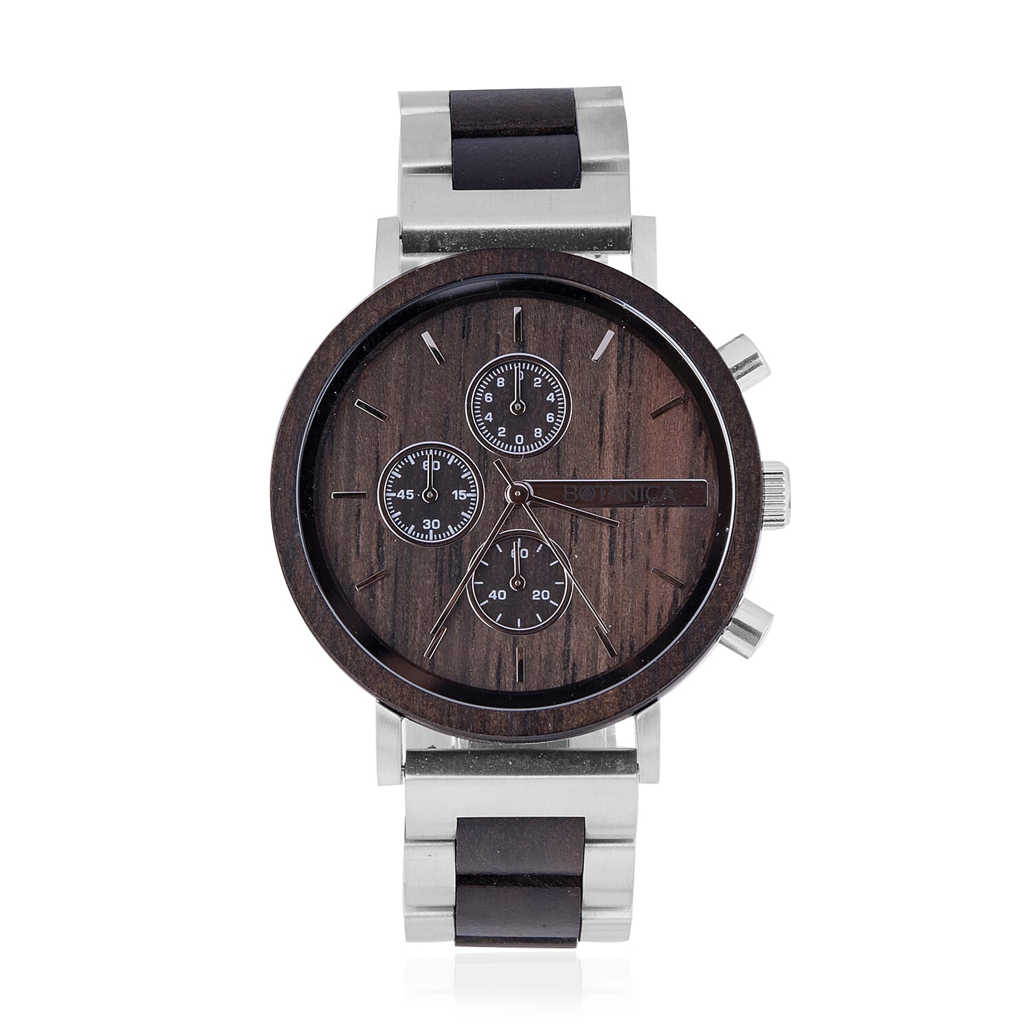 Botanica Iris Sandalwood Wood Miyota Movement Watch - Black and Grey
