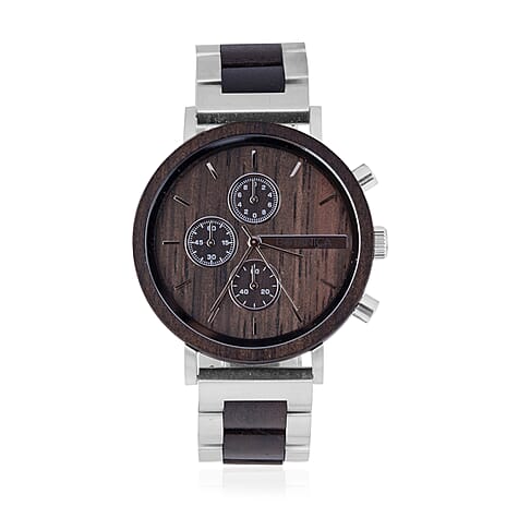Botanica Iris Sandalwood Wood Miyota Movement Watch - Black and Grey
