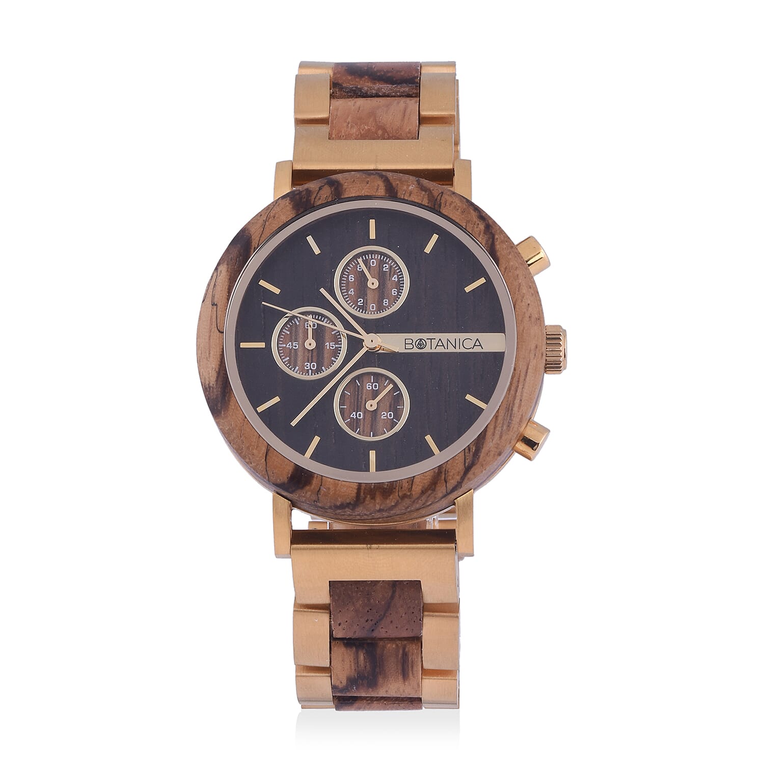 Botanica Goldthorn Zebrano Wood Miyota Movement Watch - Brown and Gold
