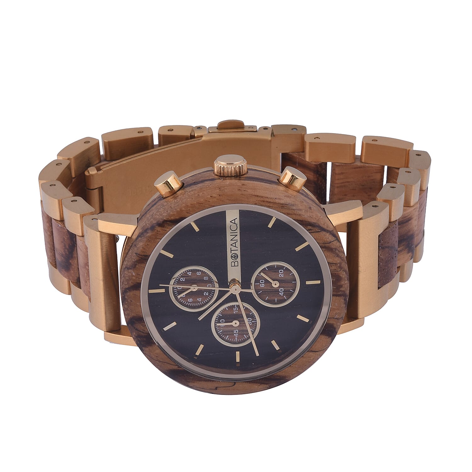 Botanica Goldthorn Zebrano Wood Miyota Movement Watch - Brown and Gold