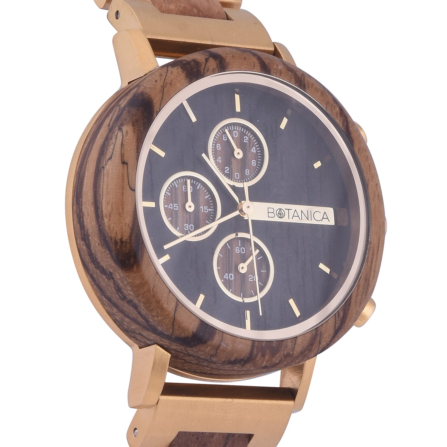 Botanica Goldthorn Zebrano Wood Miyota Movement Watch - Brown and Gold