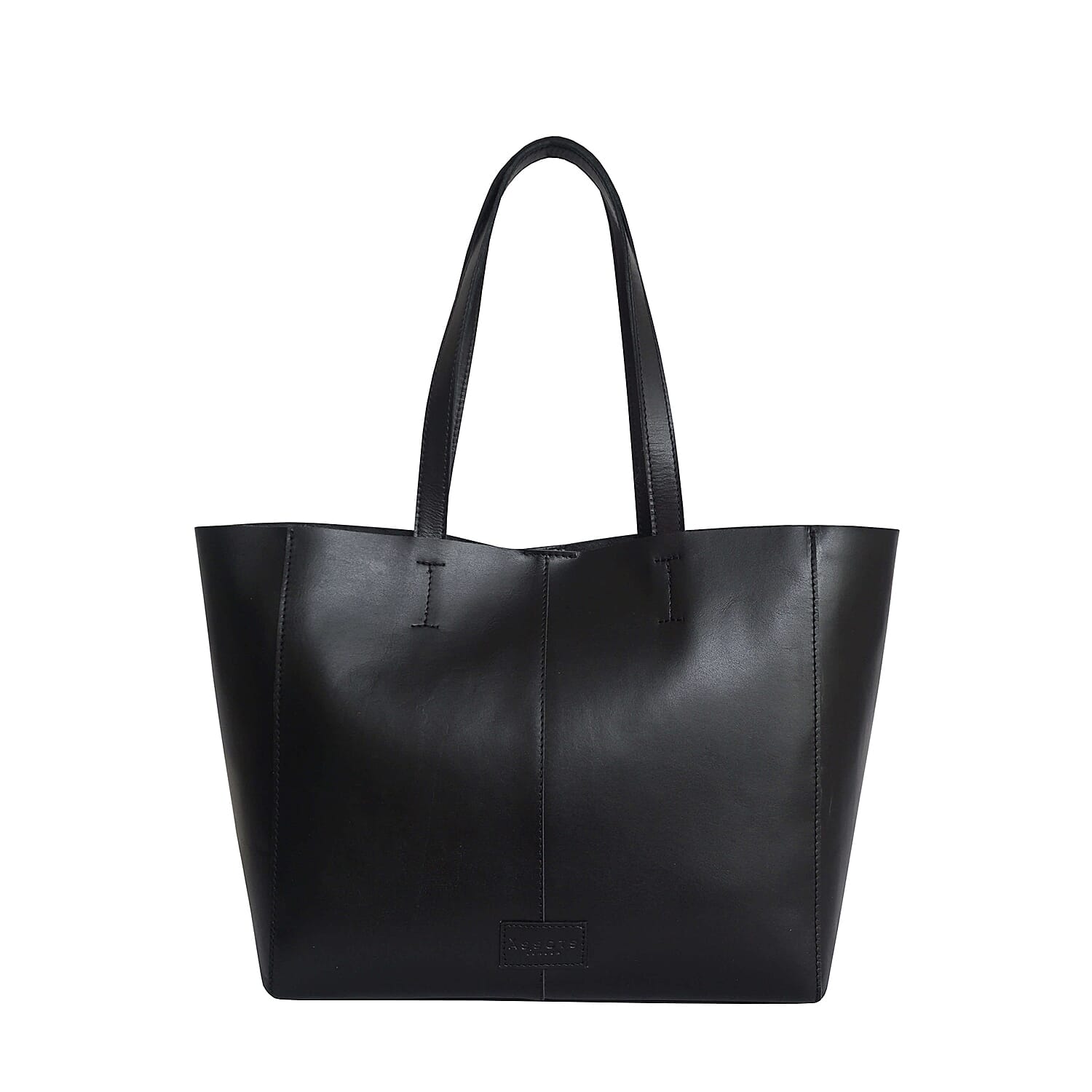 Assots London Abingdon Full Grain 100% Genuine Leather Tote Bag with Magnetic Closure (Size 32x12x28cm) - Black