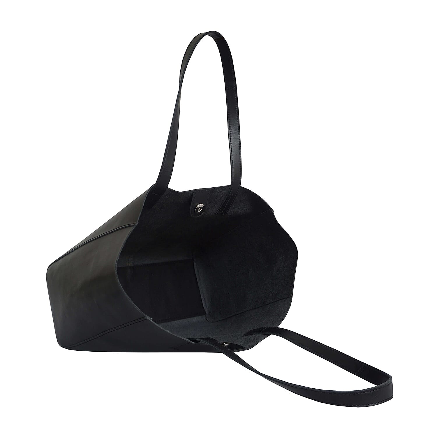 Assots London Abingdon Full Grain 100% Genuine Leather Tote Bag with Magnetic Closure (Size 32x12x28cm) - Black