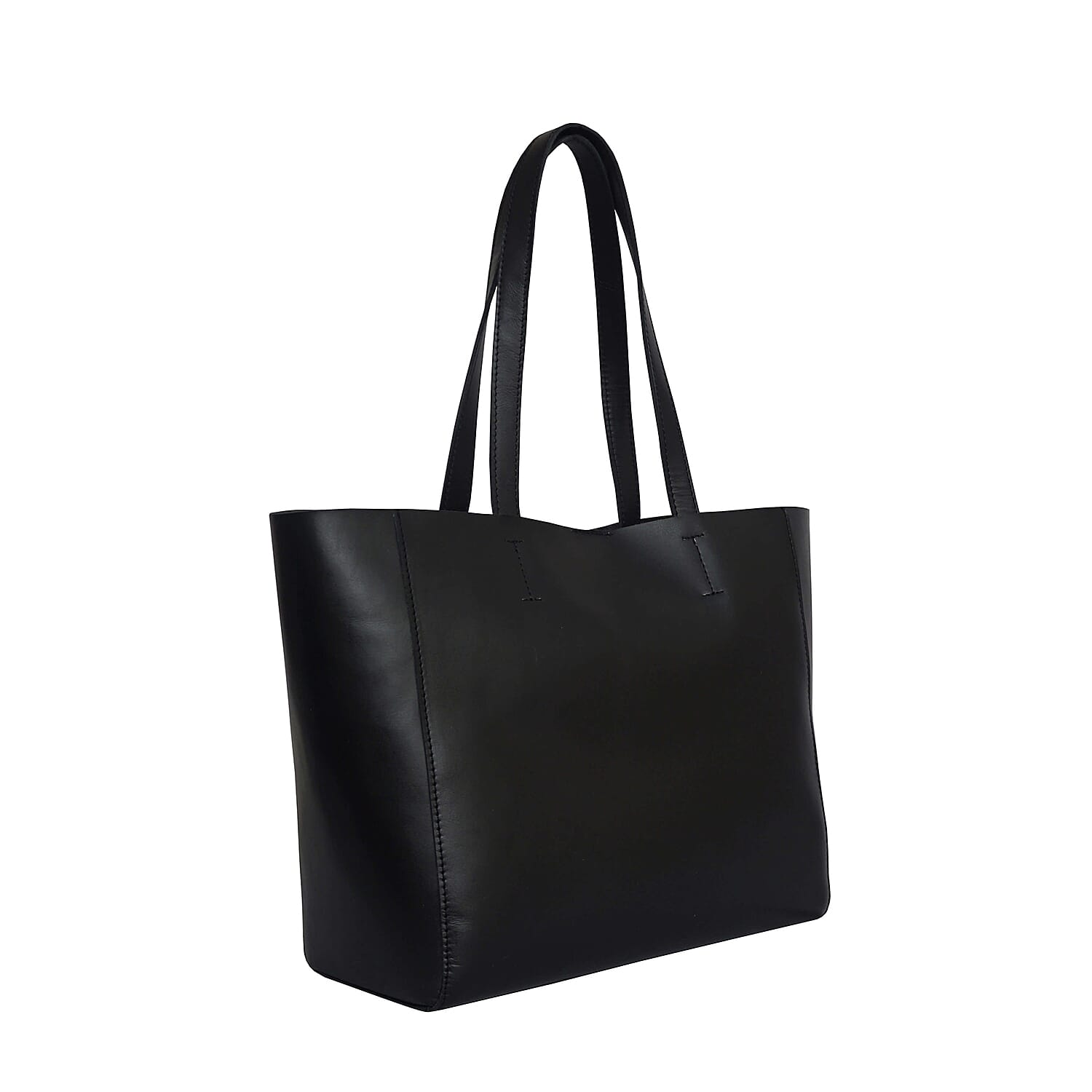 Assots London Abingdon Full Grain 100% Genuine Leather Tote Bag with Magnetic Closure (Size 32x12x28cm) - Black