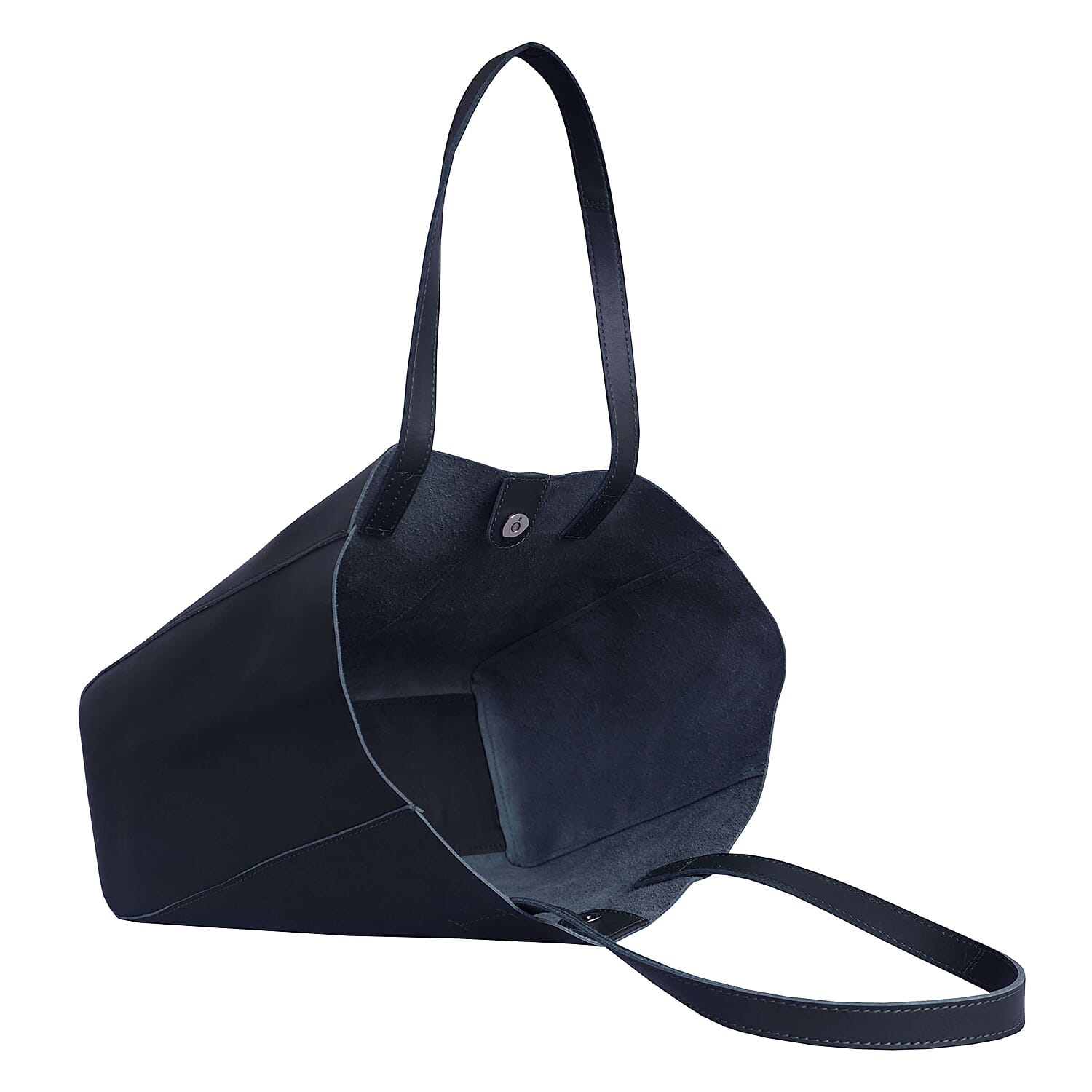 Assots London Abingdon Full Grain 100% Genuine Leather Tote Bag with Magnetic Closure (Size 32x12x28cm) - Navy