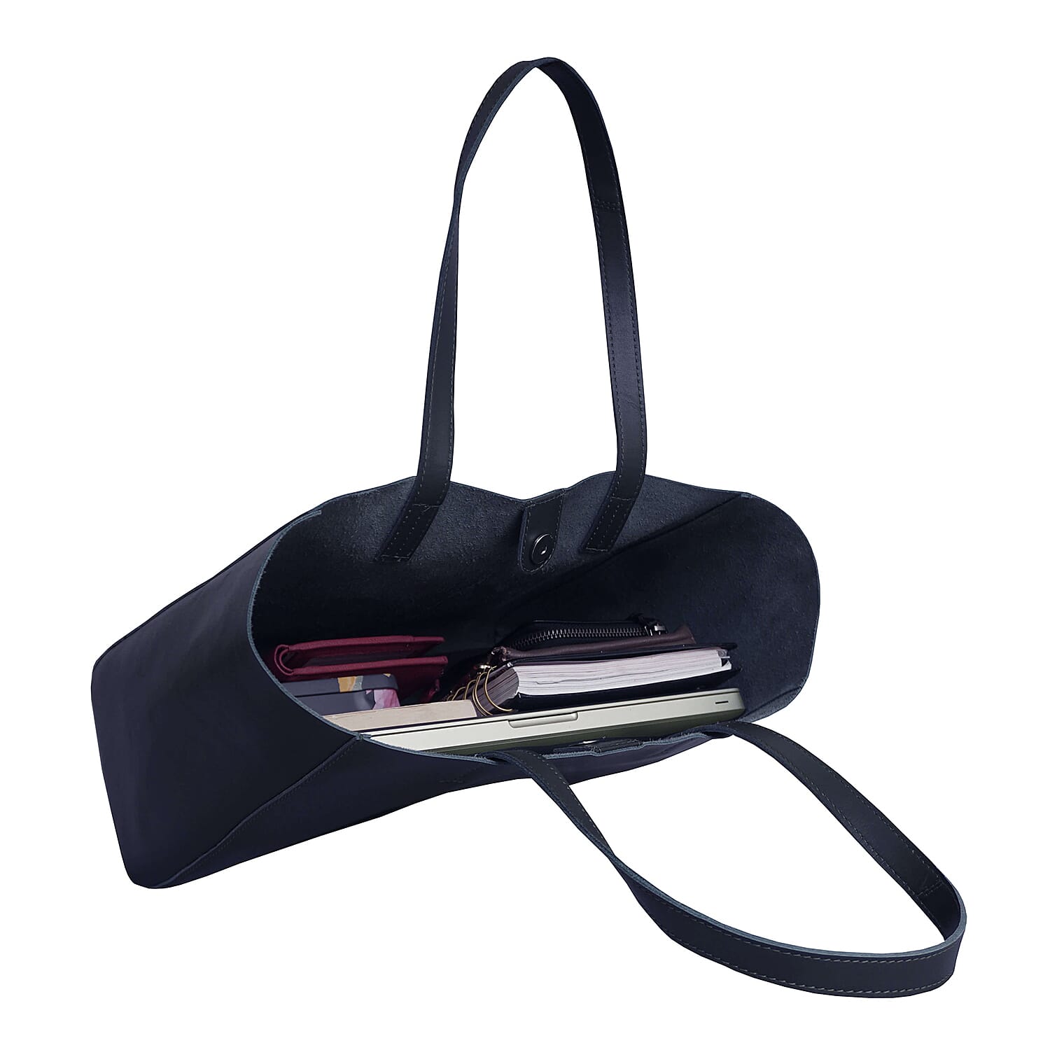 Assots London Abingdon Full Grain 100% Genuine Leather Tote Bag with Magnetic Closure (Size 32x12x28cm) - Navy