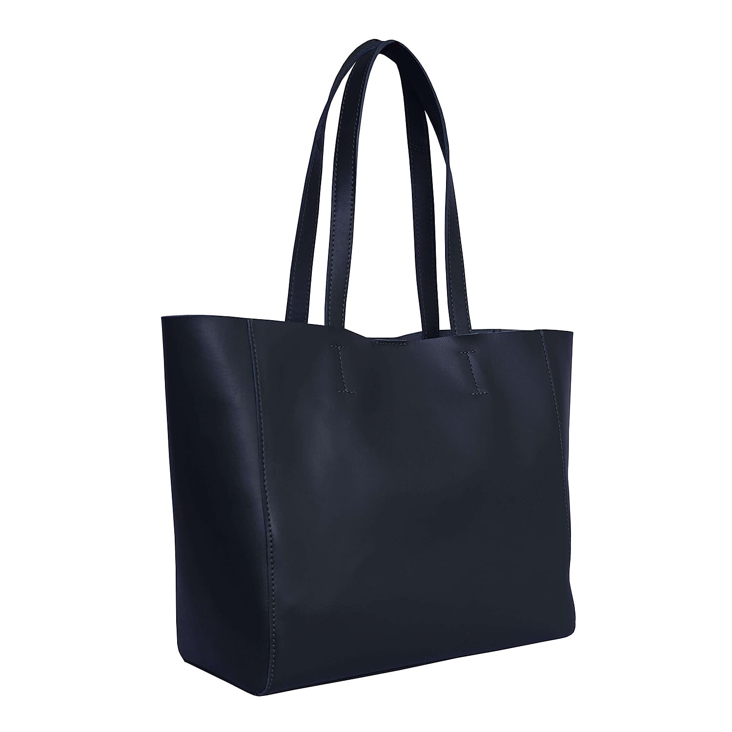 Assots London Abingdon Full Grain 100% Genuine Leather Tote Bag with Magnetic Closure (Size 32x12x28cm) - Navy