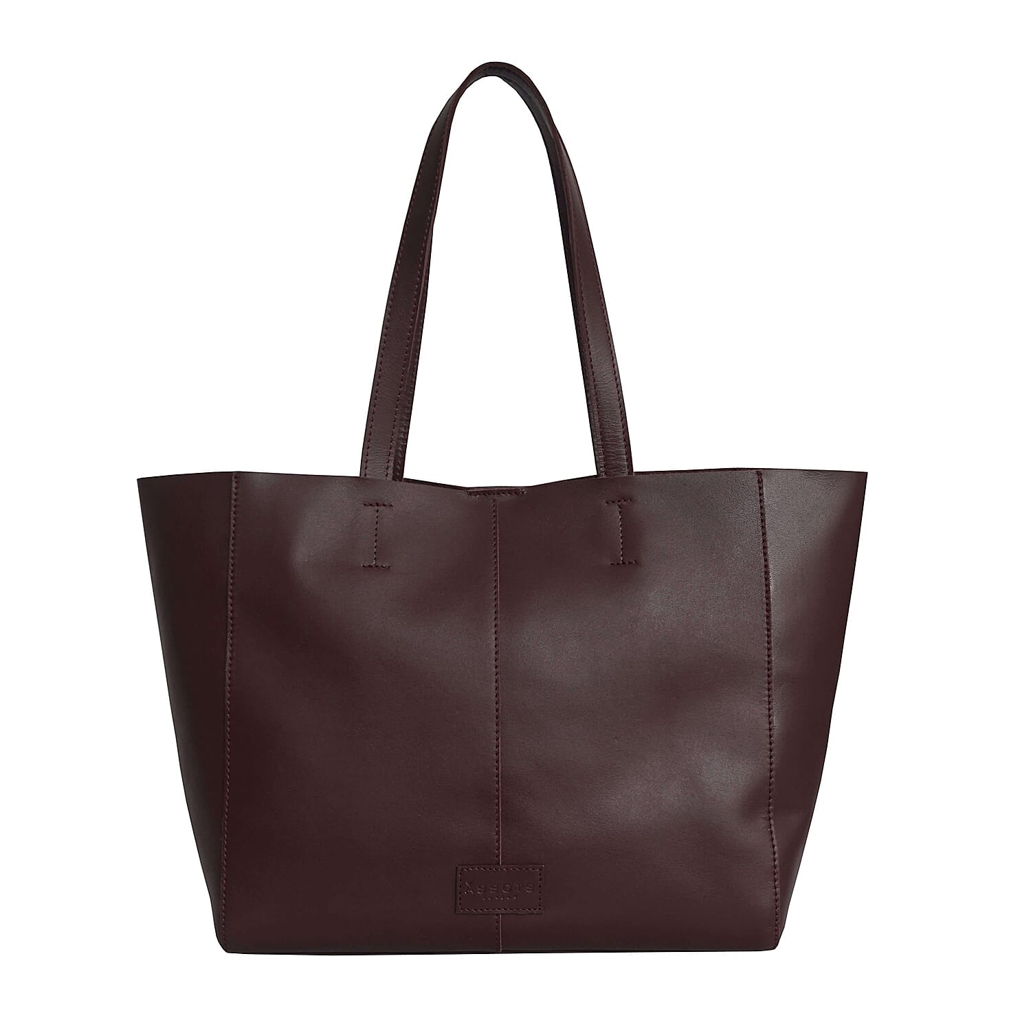 Assots London Abingdon Full Grain 100% Genuine Leather Tote Bag with Magnetic Closure (Size 32x12x28cm) - Burgundy