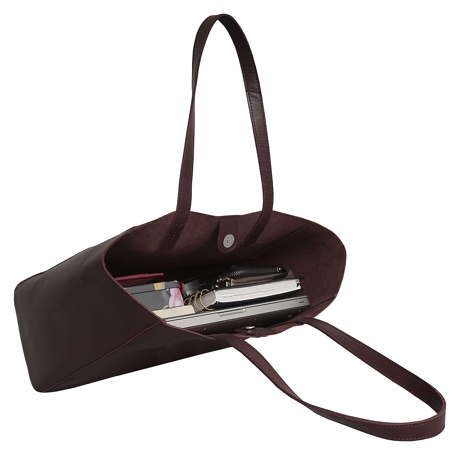 Assots London Abingdon Full Grain 100% Genuine Leather Tote Bag with Magnetic Closure (Size 32x12x28cm) - Burgundy
