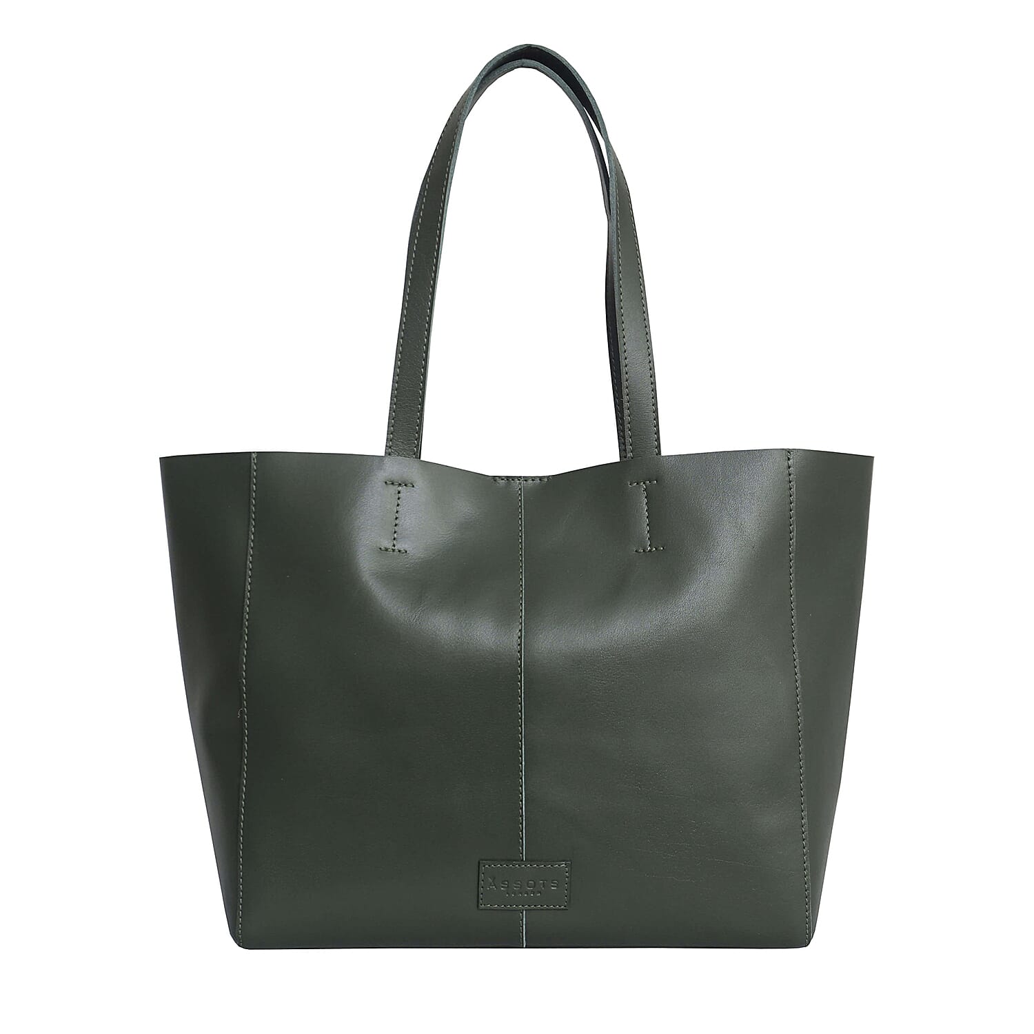 Assots London Abingdon Full Grain 100% Genuine Leather Tote Bag with Magnetic Closure (Size 32x12x28cm) - Khaki