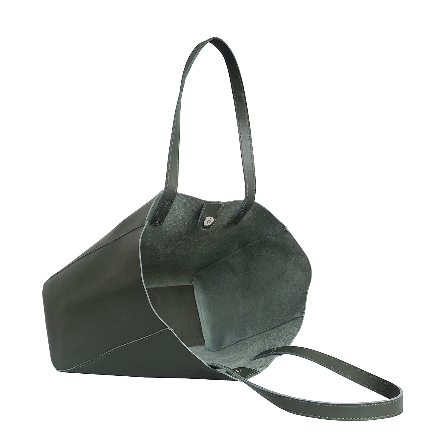 Assots London Abingdon Full Grain 100% Genuine Leather Tote Bag with Magnetic Closure (Size 32x12x28cm) - Khaki