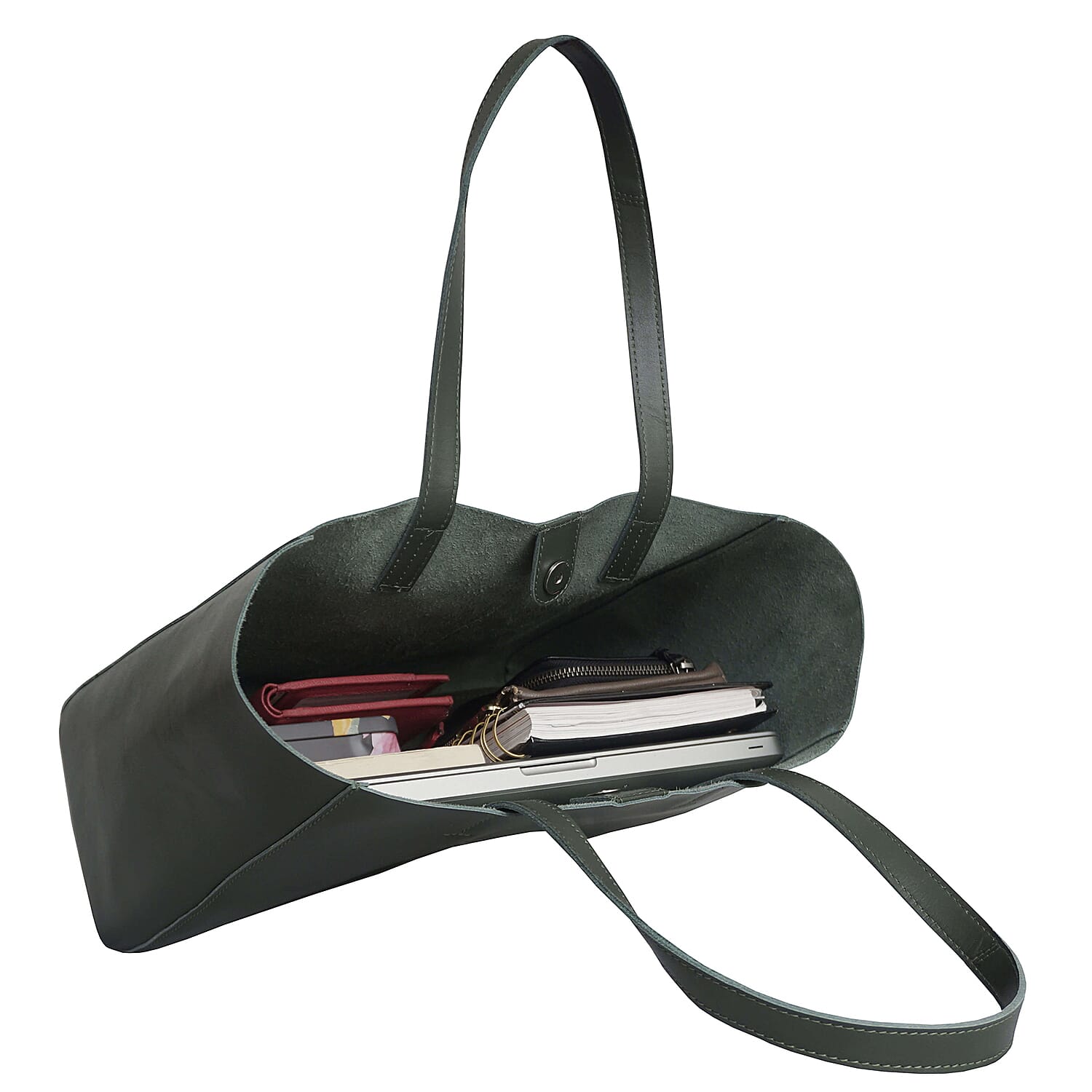 Assots London Abingdon Full Grain 100% Genuine Leather Tote Bag with Magnetic Closure (Size 32x12x28cm) - Khaki