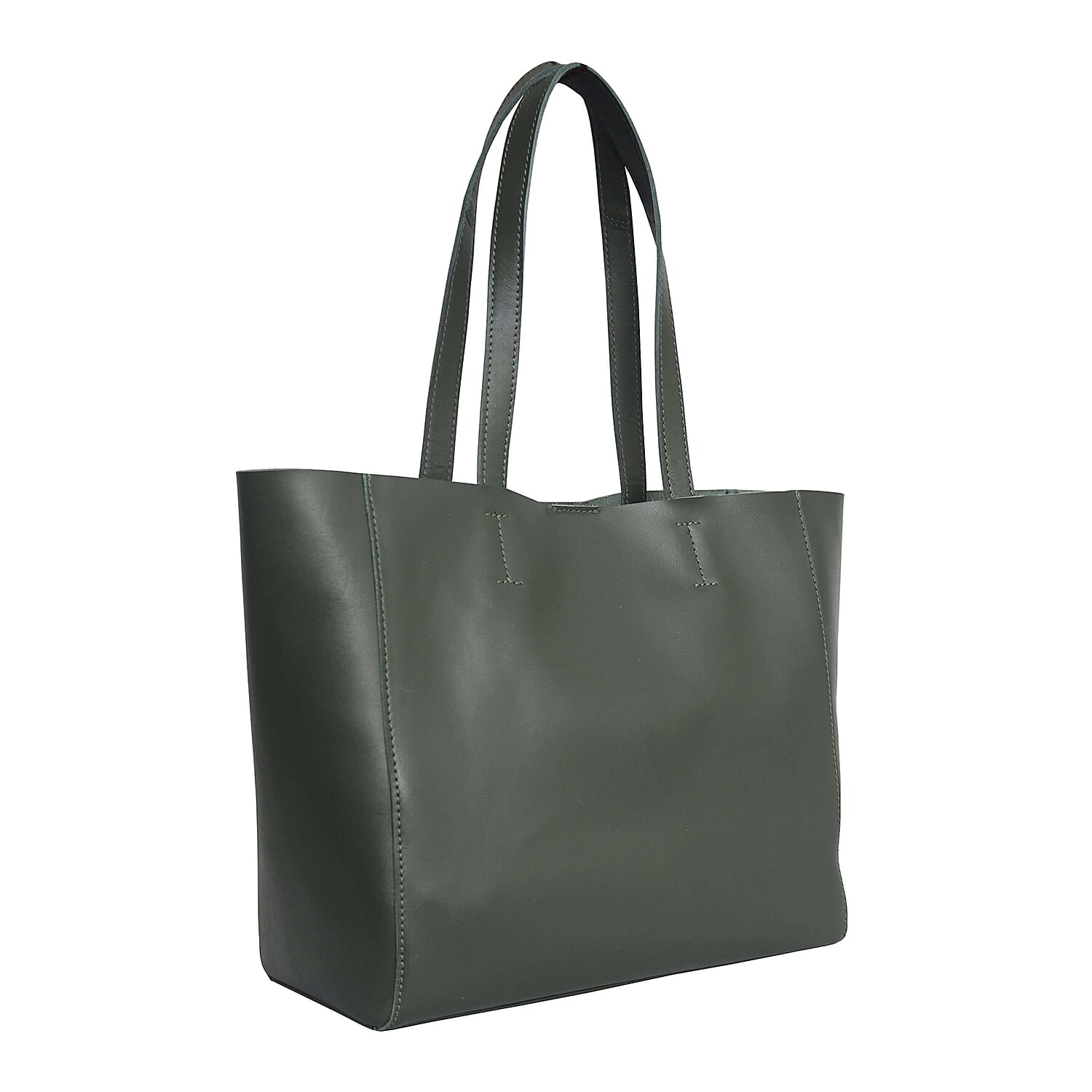 Assots London Abingdon Full Grain 100% Genuine Leather Tote Bag with Magnetic Closure (Size 32x12x28cm) - Khaki