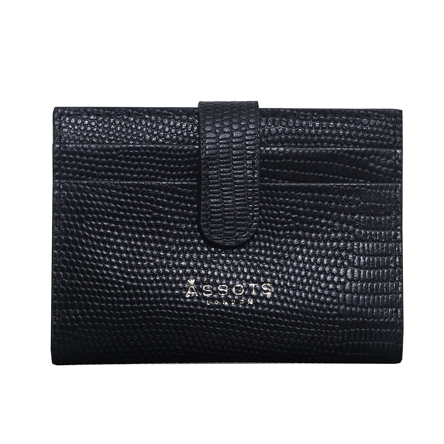 Assots London Grove Lizard Skin Texture 100% Genuine Leather RFID Cardholder (Size 8x10cm) - Black