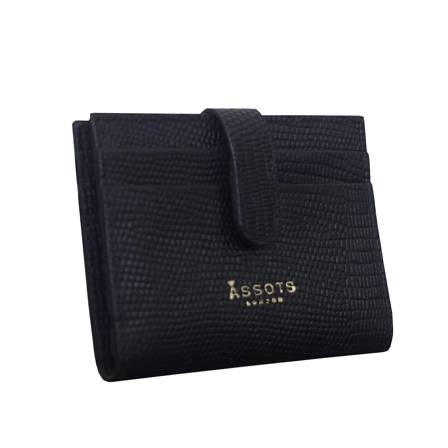 Assots London Grove Lizard Skin Texture 100% Genuine Leather RFID Cardholder (Size 8x10cm) - Black