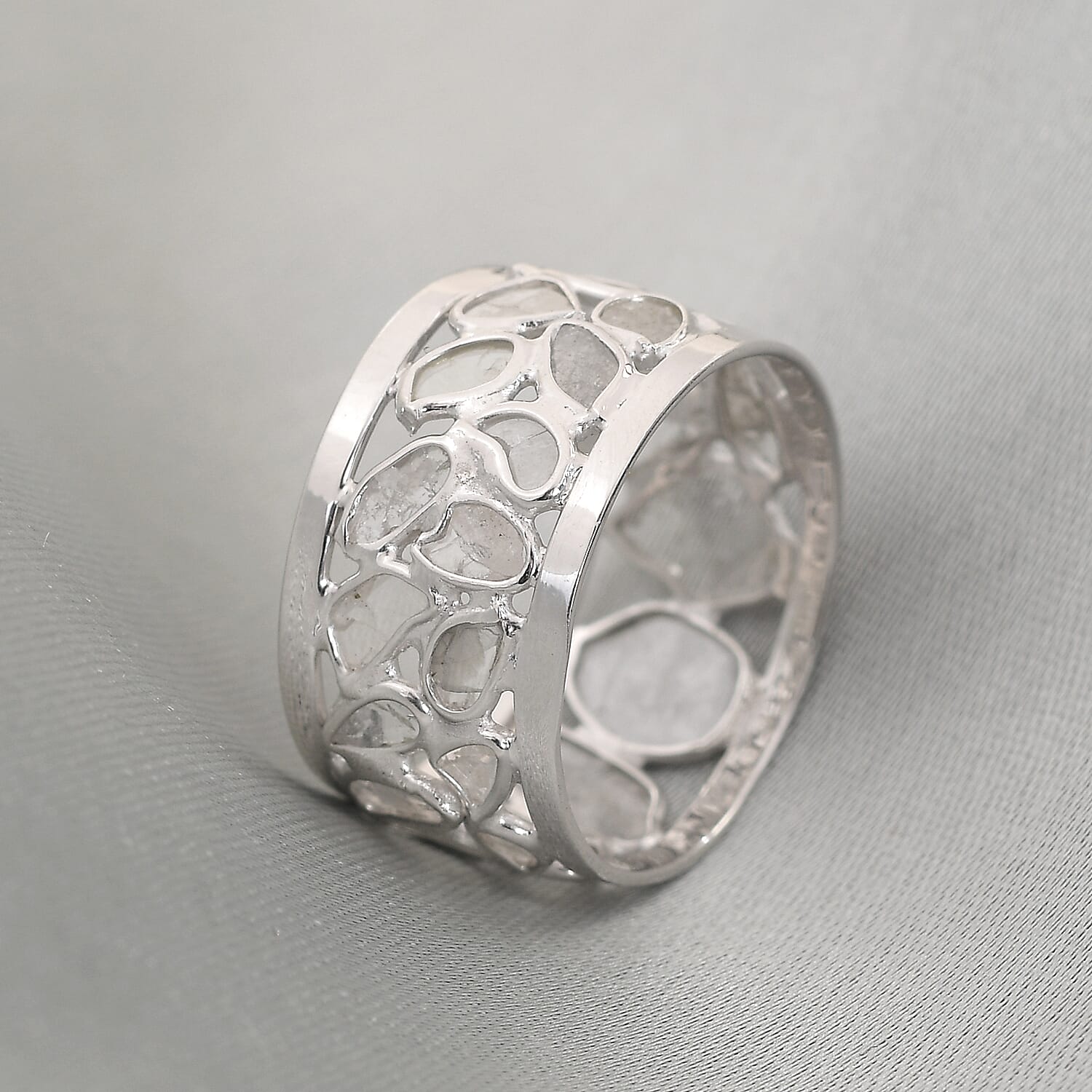 Artisan Crafted Natural Polki Diamond Ring in Platinum Overlay Sterling Silver 1.60 Ct.