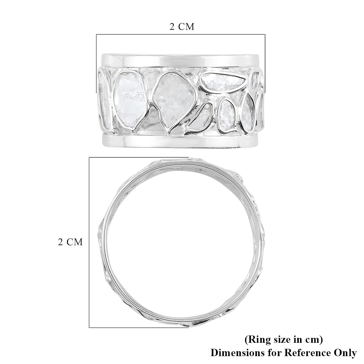 Artisan Crafted Natural Polki Diamond Ring in Platinum Overlay Sterling Silver 1.60 Ct.