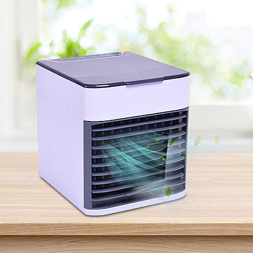 3 -In -1 Portable Air Cooler, Humidifier and Purifier with Colour Changing LED and USB Cable - White-Grey