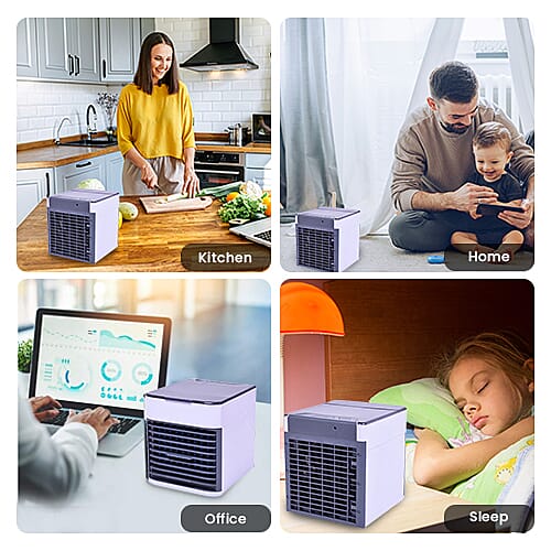 3 -In -1 Portable Air Cooler, Humidifier and Purifier with Colour Changing LED and USB Cable - White-Grey