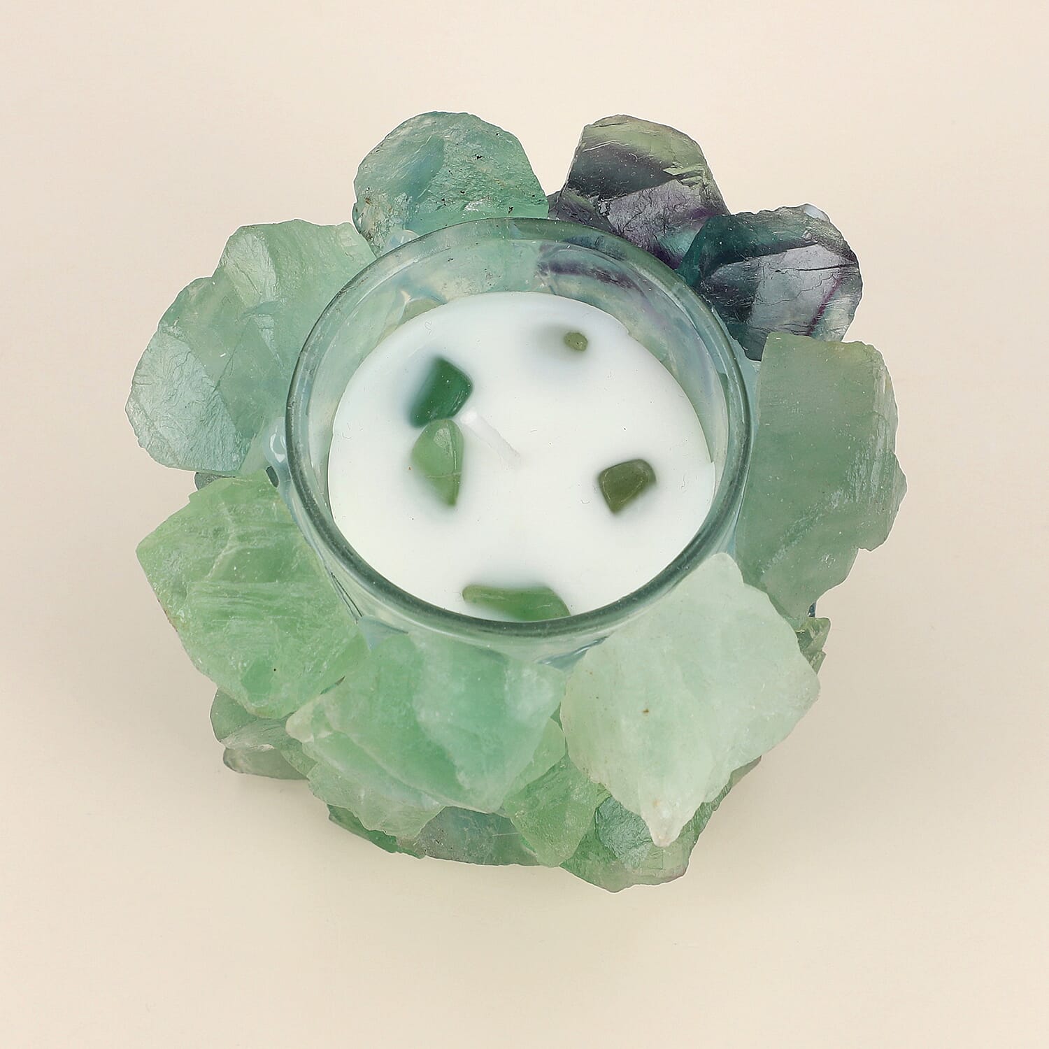 The 5th season Green Quartz Candle with Wooden Gift Box in Green (Fragrance : Mango and Peach Salad)