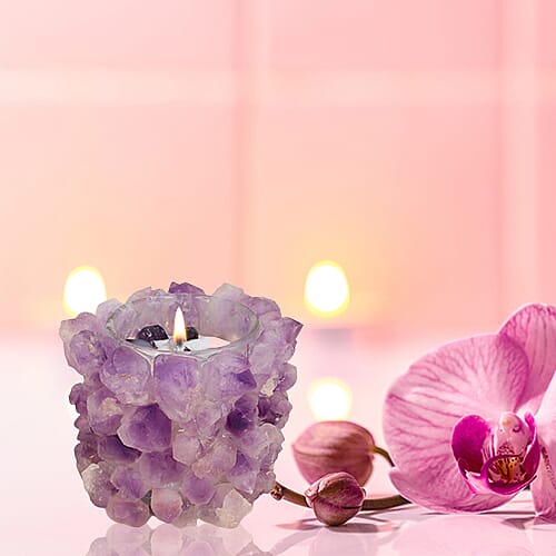 Close Out Deal - Amethyst Quartz Candle with Wooden Gift Box in Purple (Fragrance : French Vanilla)