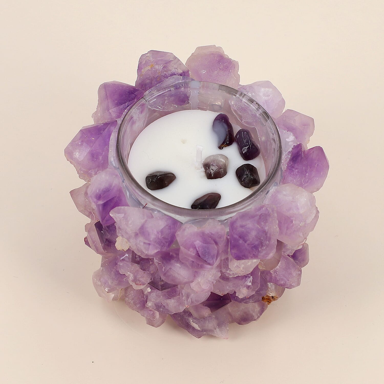 Close Out Deal - Amethyst Quartz Candle with Wooden Gift Box in Purple (Fragrance : French Vanilla)