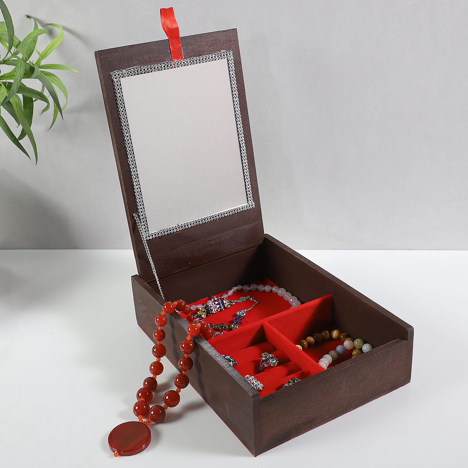 Handcrafted Wooden Jewellery Box with Bangle and Ring Storage (Size 25x18x7cm) - Brown