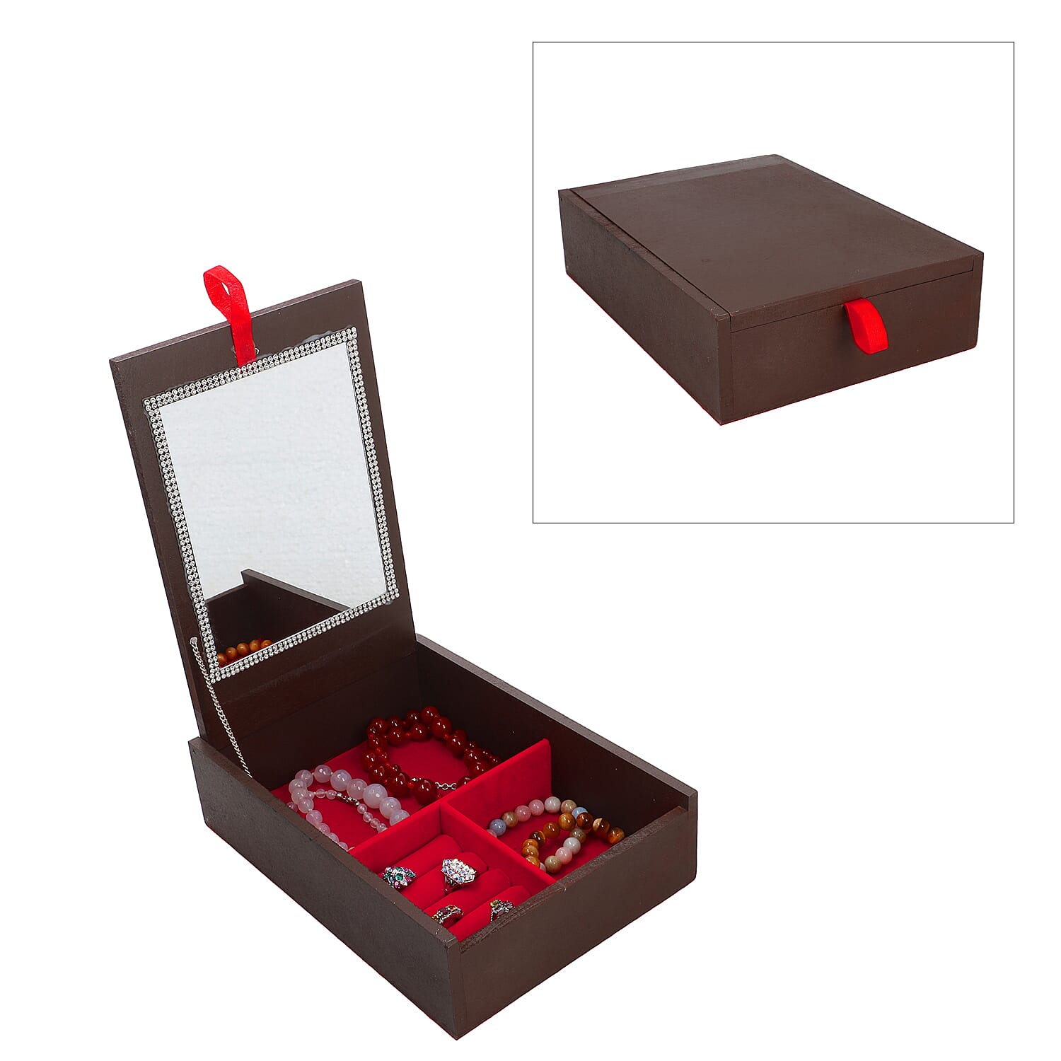 Handcrafted Wooden Jewellery Box with Bangle and Ring Storage (Size 25x18x7cm) - Brown