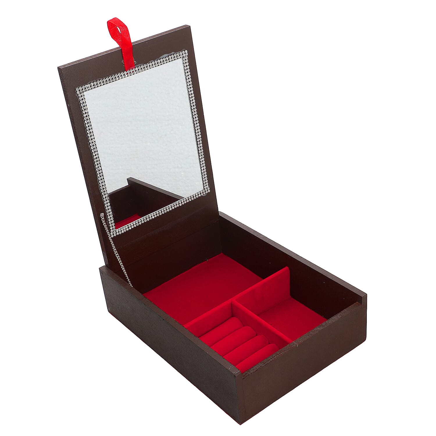 Handcrafted Wooden Jewellery Box with Bangle and Ring Storage (Size 25x18x7cm) - Brown