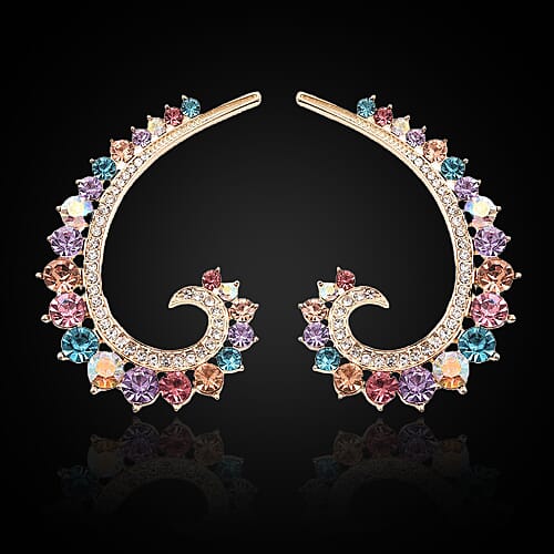 Designer Inspired - Austrian Multi Colour Crystal Climber Earrings with Push Back in Yellow Tone