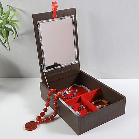 Handcrafted Wooden Jewellery Box with Bangle and Ring Storage (Size 25x18x7cm) - Dark Brown
