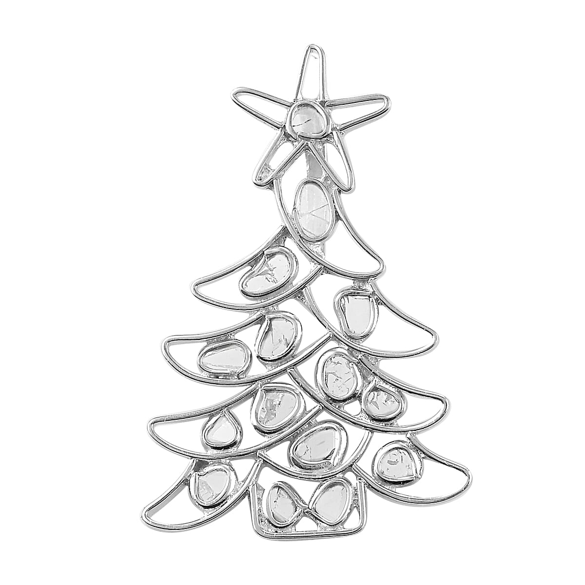 Artisan Crafted Polki Diamond Tree Pendant in Platinum Overlay Sterling Silver - 1.43 Ct.