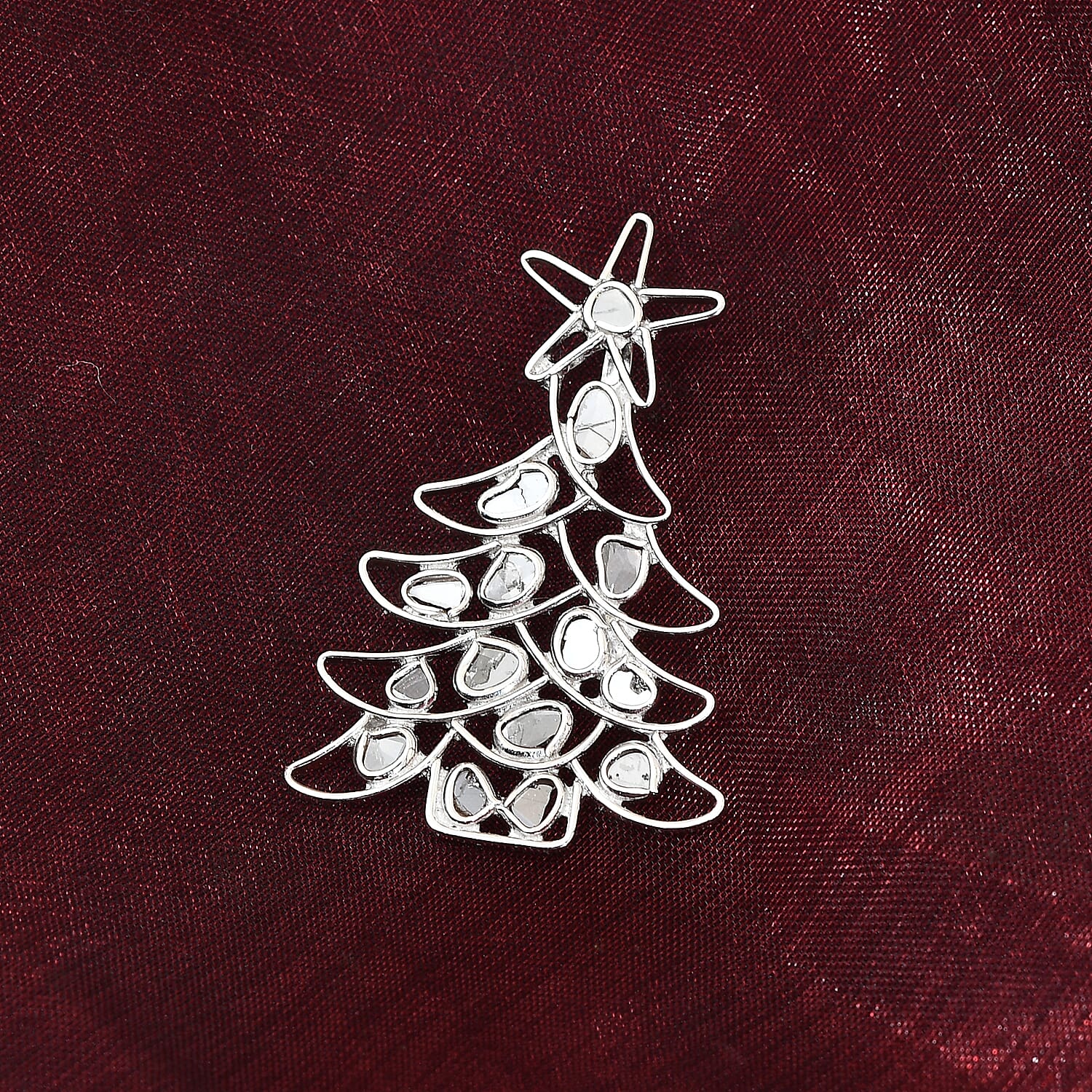 Artisan Crafted Polki Diamond Tree Pendant in Platinum Overlay Sterling Silver - 1.43 Ct.