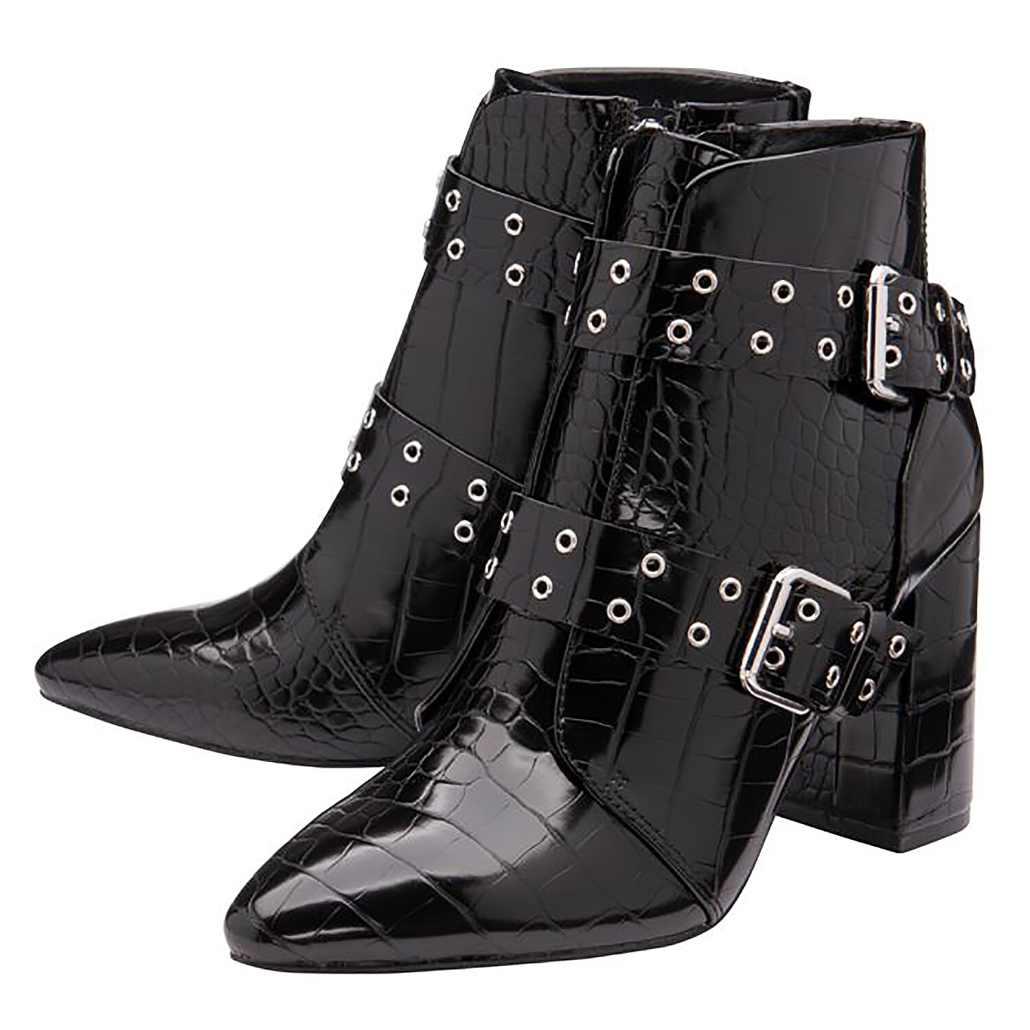 Ravel Black Croc-Print Gerona Ankle Boots (Size 3)