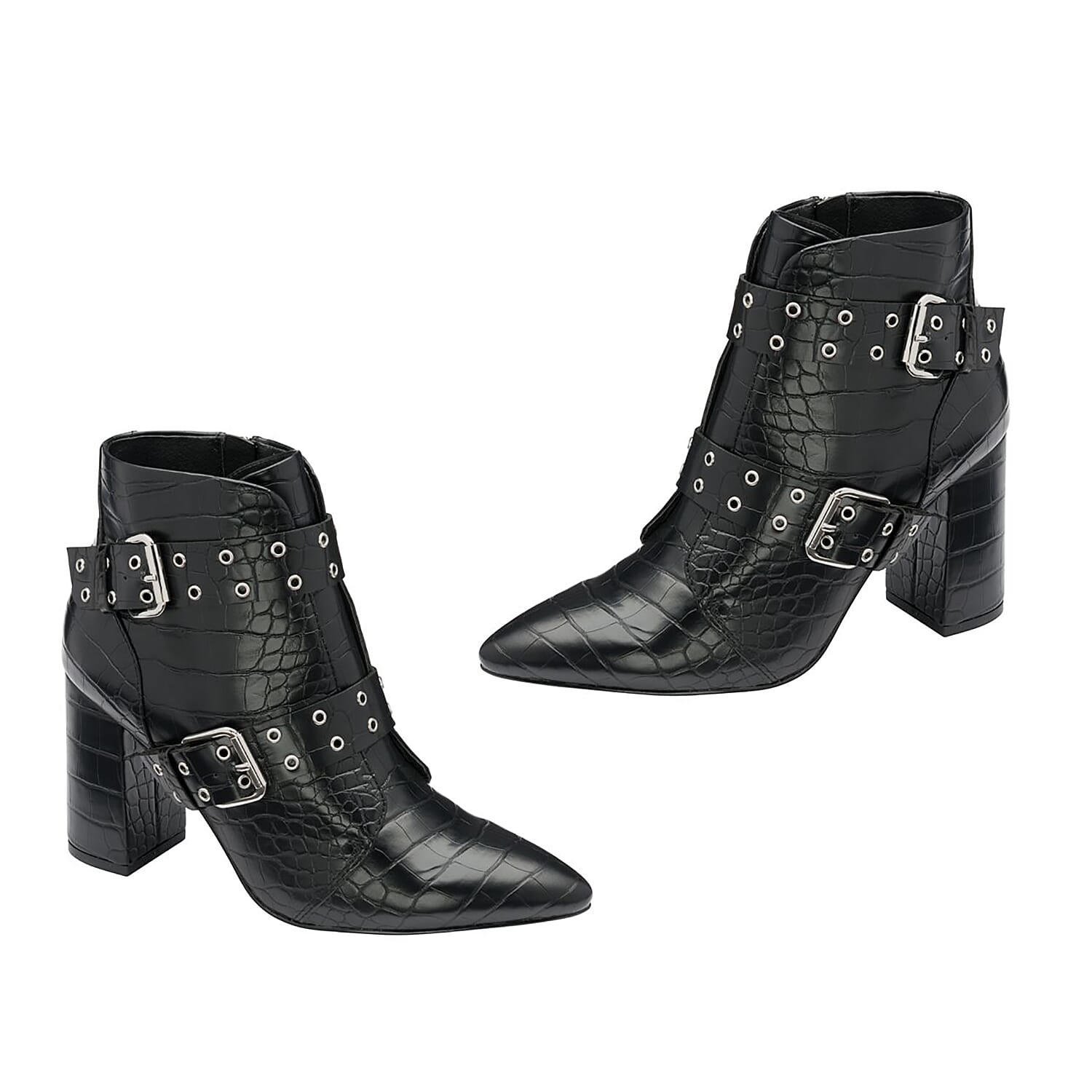 Ravel Black Croc-Print Gerona Ankle Boots (Size 3)
