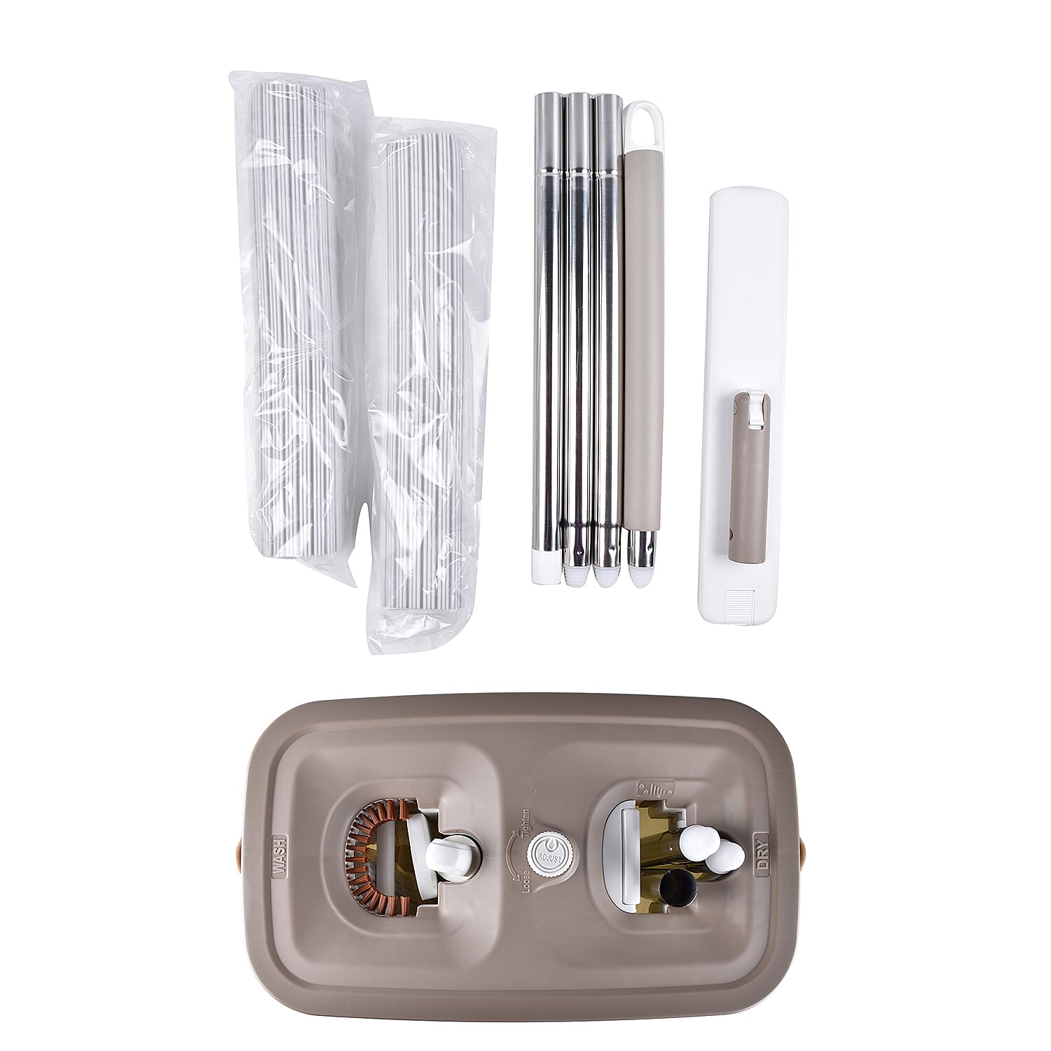 HOMESMART Sponge Head Mop with Dual Tank Bucket in White and Beige Colour (Size 141.5x33cm)