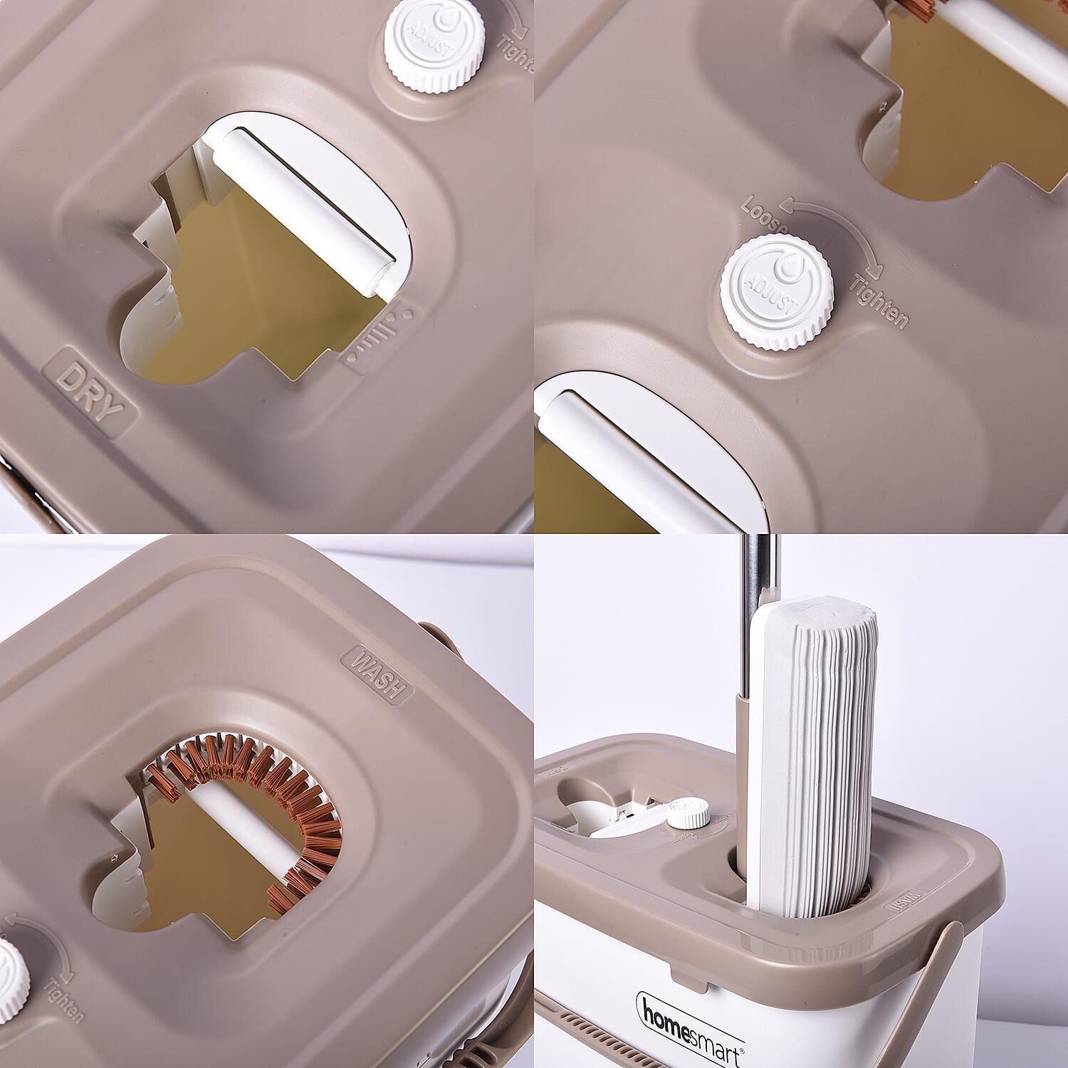 HOMESMART Sponge Head Mop with Dual Tank Bucket in White and Beige Colour (Size 141.5x33cm)