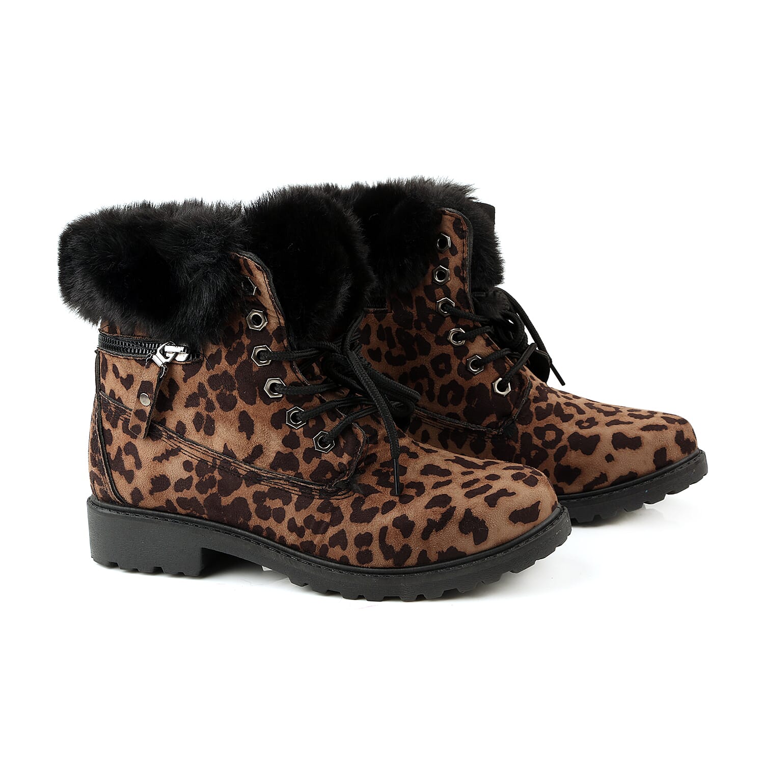 Leopard Print Women Lace Up Ankle Boots (Size 8) - Brown