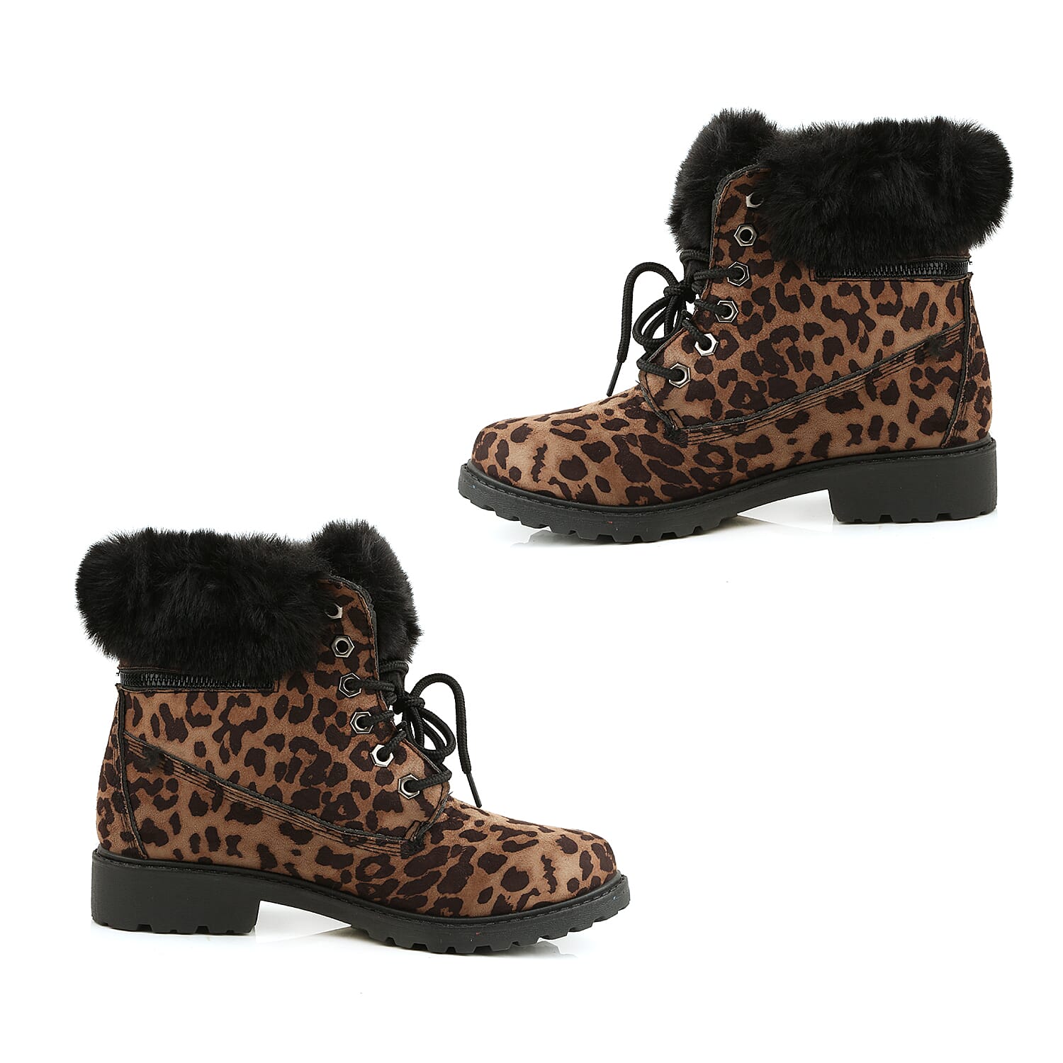 Leopard Print Women Lace Up Ankle Boots (Size 8) - Brown