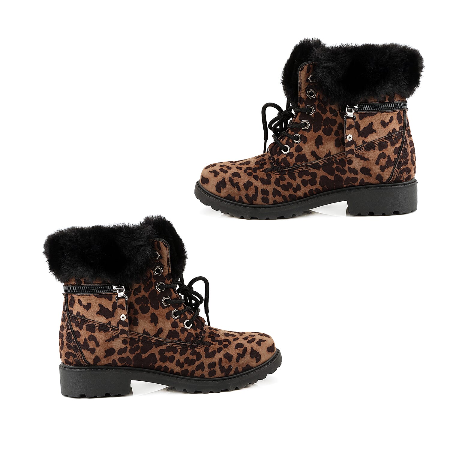 Leopard Print Women Lace Up Ankle Boots (Size 8) - Brown