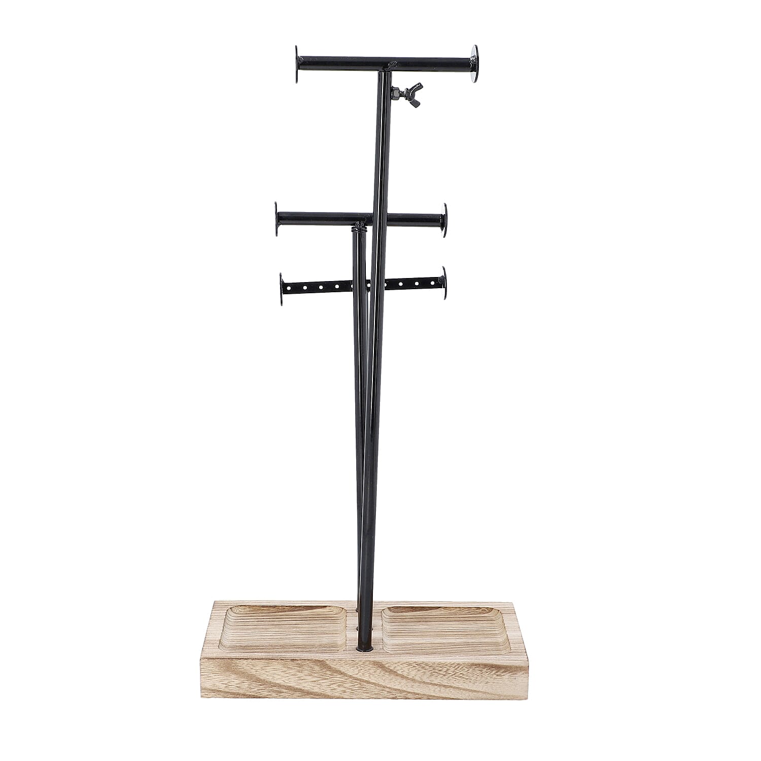 3 Tier Jewellery Stand in Black Colour with Wooden Base