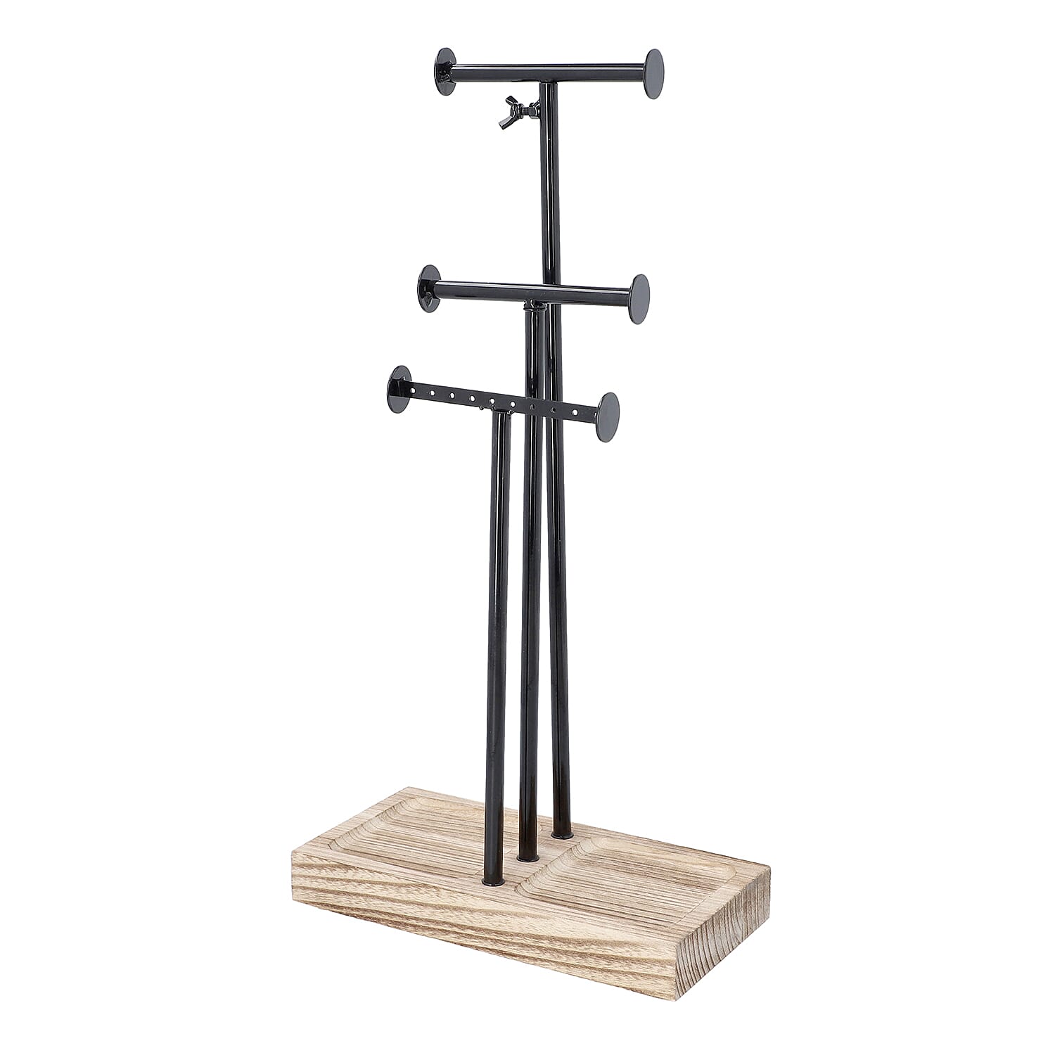 3 Tier Jewellery Stand in Black Colour with Wooden Base