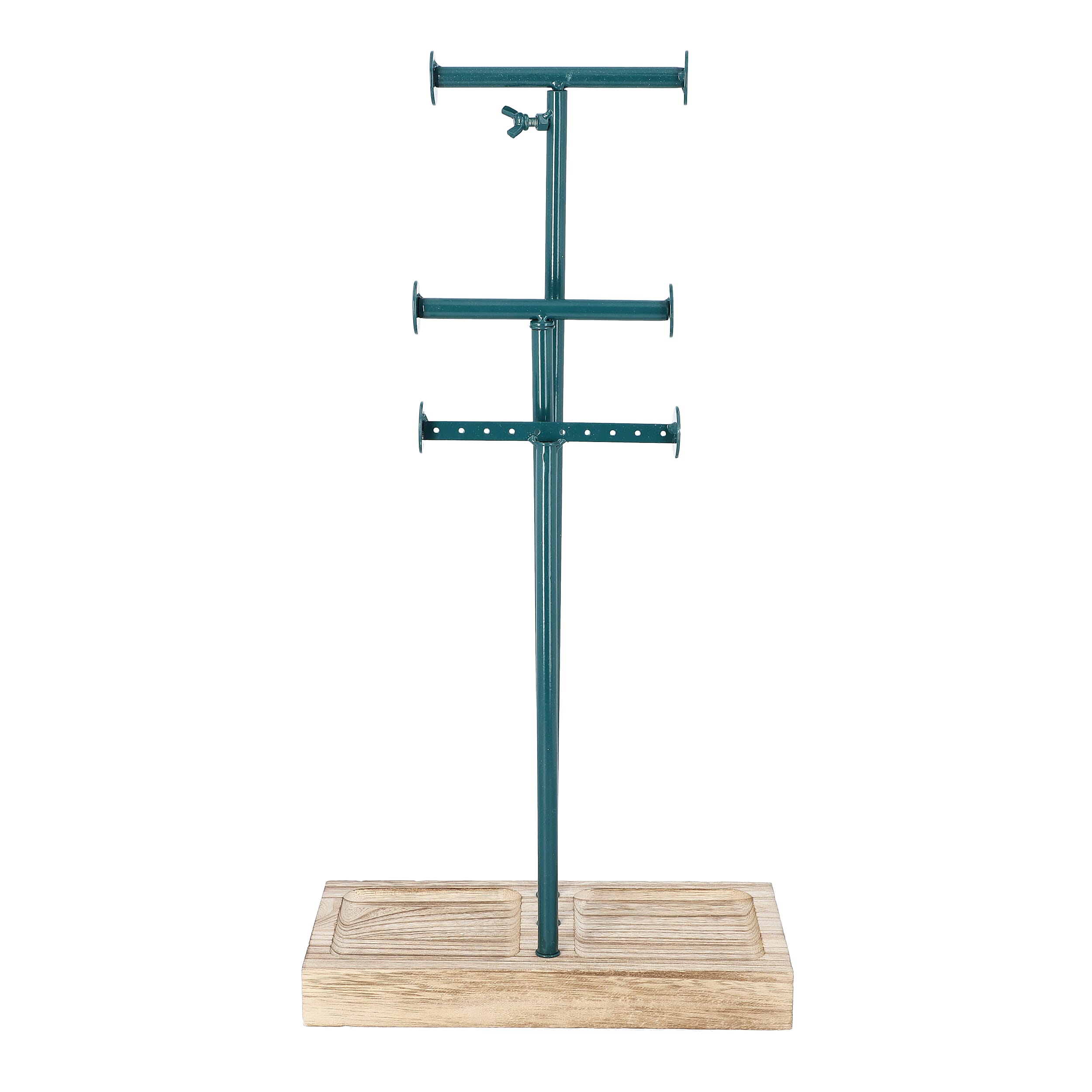 3 Tier Jewellery Stand in Teal Colour with Wooden Base