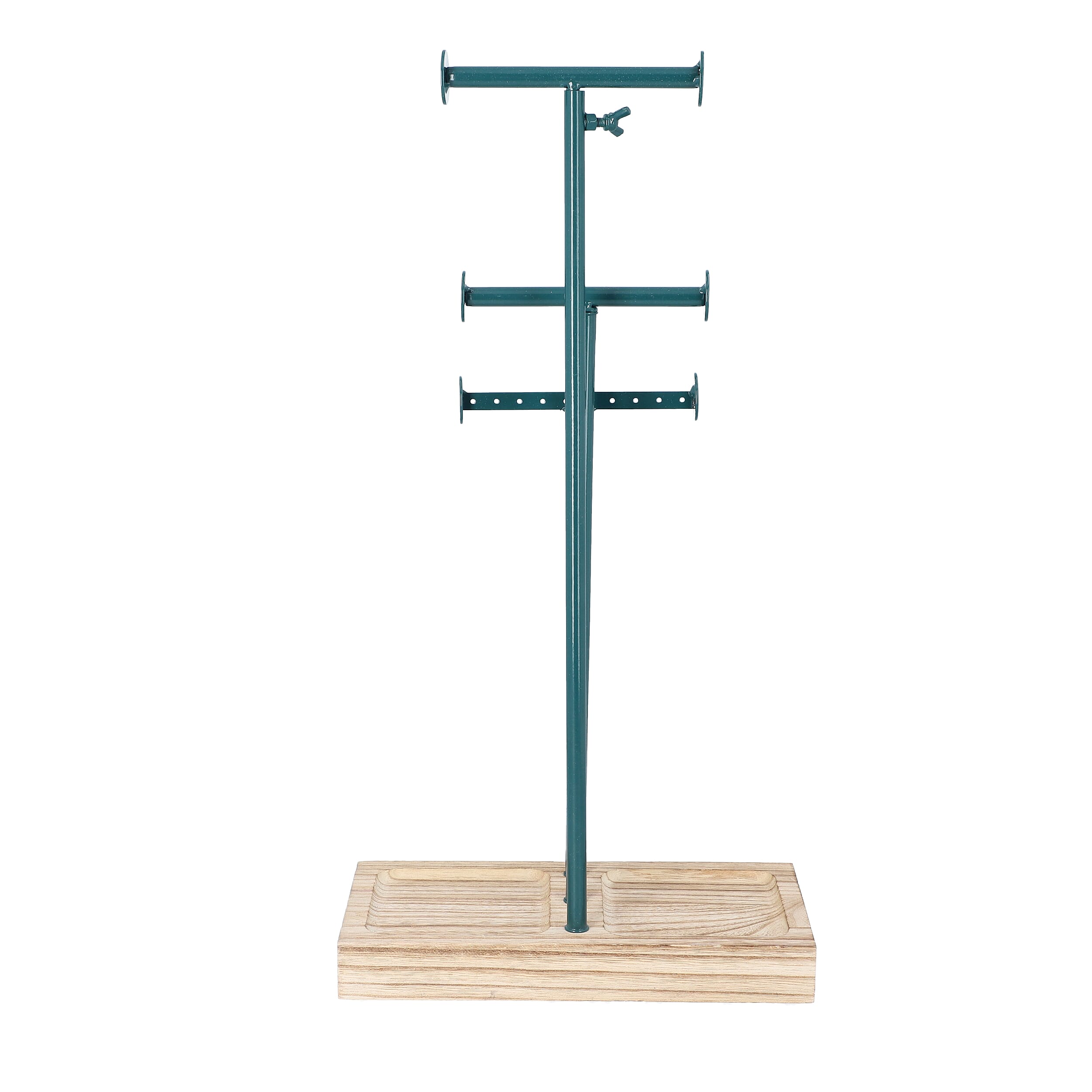 3 Tier Jewellery Stand in Teal Colour with Wooden Base